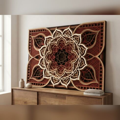 Multilayer Mandala Wall Art #32 – Corner Leaf Mandala Panel, 10-Layer Laser Cut SVG DXF cover image.