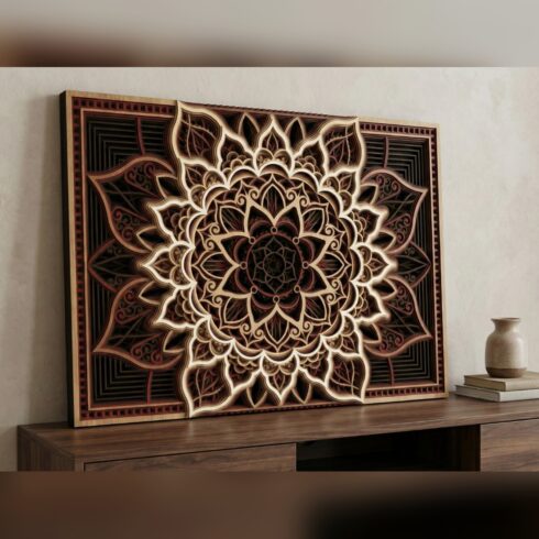 Multilayer Mandala Wall Art #33 – Striped Ground Star Mandala, 9-Layer Laser Cut SVG DXF cover image.