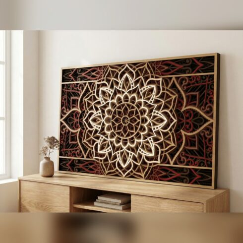 Multilayer Mandala Wall Art #34 – Geometric Band Lace Panel, 10-Layer Laser Cut SVG DXF cover image.
