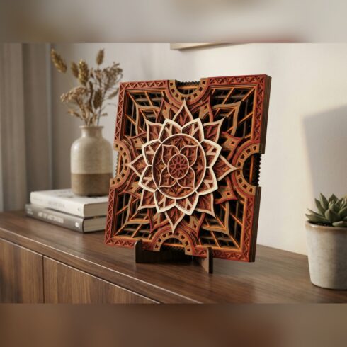 Multilayer Mandala Wall Art #37 – Art Deco Lotus Square, 8-Layer Laser Cut SVG DXF cover image.