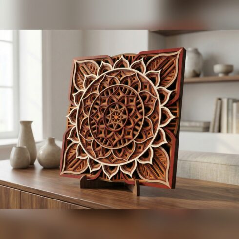 Multilayer Mandala Wall Art #38 – Notched Square Radial Mandala, 8-Layer Laser Cut SVG DXF cover image.
