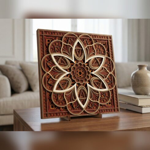 Multilayer Mandala Wall Art #40 – Open Eight-Petal Square, 9-Layer Laser Cut SVG DXF cover image.