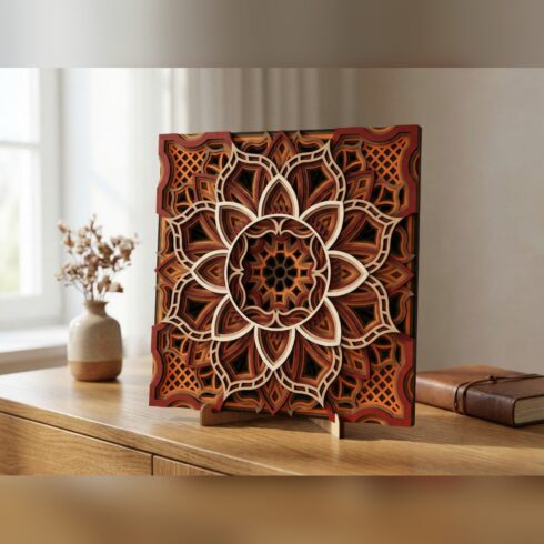 Multilayer Mandala Wall Art #41 – Lattice Corner Lotus Square, 8-Layer Laser Cut SVG DXF cover image.