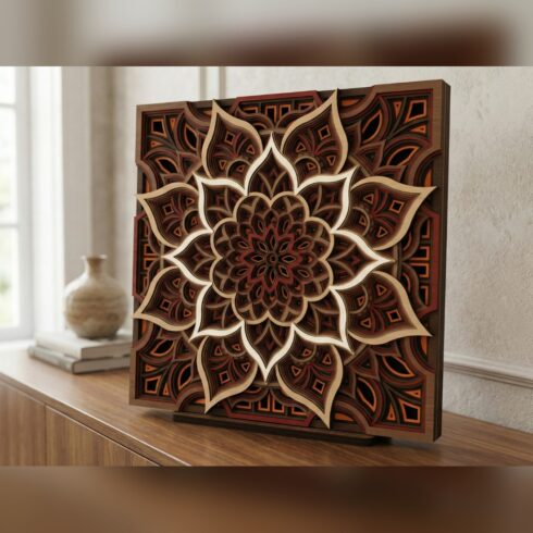 Multilayer Mandala Wall Art #42 – Pointed Star Bloom Square, 9-Layer Laser Cut SVG DXF cover image.