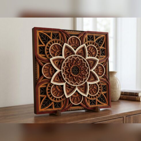 Multilayer Mandala Wall Art #43 – Rounded Petal Medallion Square, 8-Layer Laser Cut SVG DXF cover image.