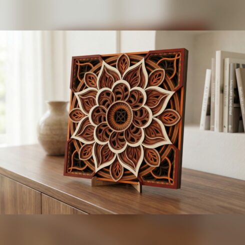 Multilayer Mandala Wall Art #44 – Dahlia Rosette Square, 8-Layer Laser Cut SVG DXF cover image.