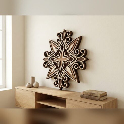 Multilayer Mandala Wall Art #8 – Scrolled Compass Star, 5-Layer Laser Cut SVG DXF cover image.