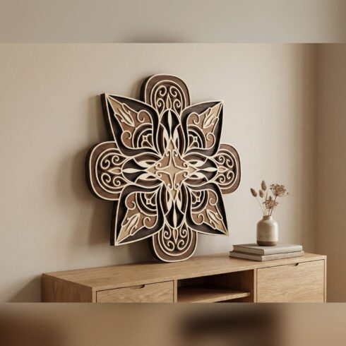 Multilayer Mandala Wall Art #9 – Rounded Four-Lobe Flower, 5-Layer Laser Cut SVG DXF cover image.