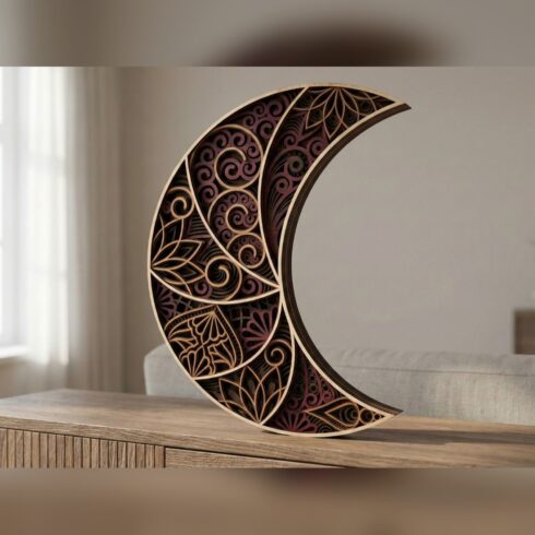 Multilayer Moon Mandala Wall Art – Paisley Crescent Moon, 5-Layer Laser Cut SVG DXF cover image.