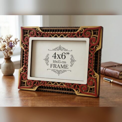 Multilayer Photo Frame with Stand #1 – Heart Curl Lattice Frame, 7-Layer Laser Cut SVG DXF cover image.