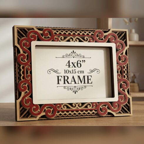Multilayer Photo Frame with Stand #10 – Running Wave Scroll Frame, 7-Layer Laser Cut SVG DXF cover image.