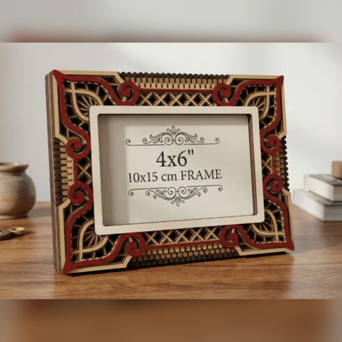 Multilayer Photo Frame with Stand #4 – Portrait Sunray Corner Frame, 7-Layer Laser Cut SVG DXF cover image.