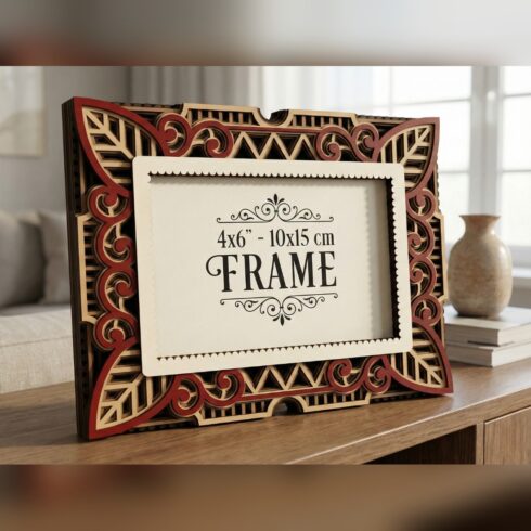 Multilayer Photo Frame with Stand #5 – Leaf Chevron Stamp Edge Frame, 7-Layer Laser Cut SVG DXF cover image.