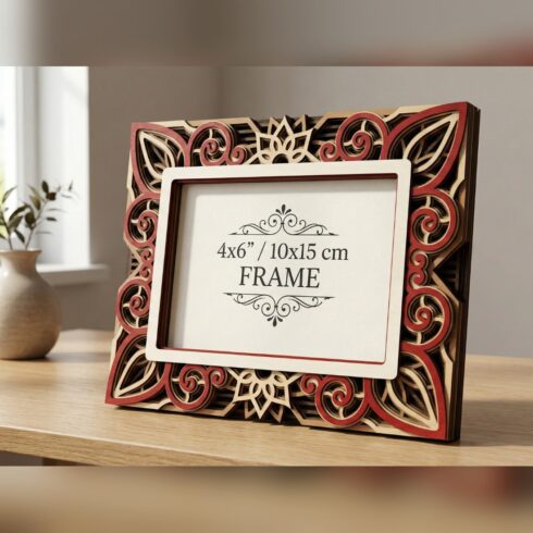 Multilayer Photo Frame with Stand #6 – Star Flower Medallion Frame, 7-Layer Laser Cut SVG DXF cover image.