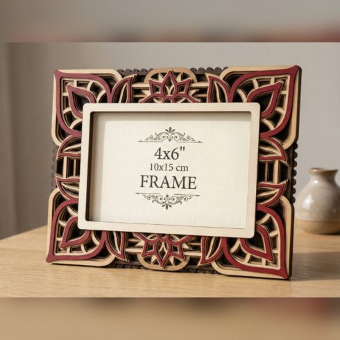 Multilayer Photo Frame with Stand #7 – Flame Petal Lotus Frame, 7-Layer Laser Cut SVG DXF cover image.