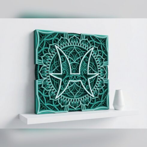 Multilayer Pisces Zodiac Mandala – Twin Fish Sunburst Panel, 8-Layer Laser Cut SVG DXF cover image.