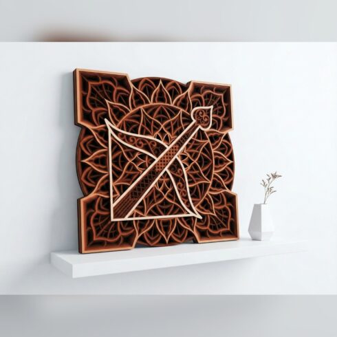Multilayer Sagittarius Zodiac Mandala – Archer Arrow Glyph Panel, 8-Layer Laser Cut SVG DXF cover image.