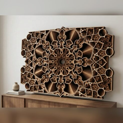 Multilayer Spiritual Mandala Wall Art – Scalloped Spear Rosette Panel, 9-Layer Laser Cut SVG DXF cover image.