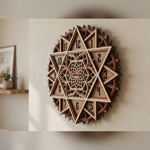 Multilayer Star Mandala Clock #7 – Hexagram Star Mandala Clock, 5-Layer Laser Cut SVG DXF cover image.