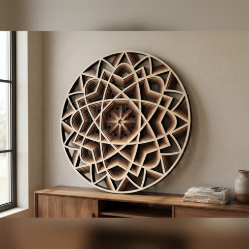 Multilayer Star Mandala Wall Art #1 – Interlaced Star Ring, 8-Layer Laser Cut SVG DXF cover image.