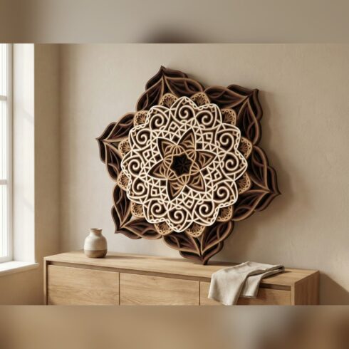 Multilayer Star Mandala Wall Art #2 – Pointed Star Lace Rosette, 9-Layer Laser Cut SVG DXF cover image.