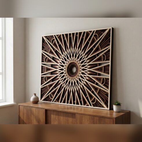 Multilayer Sun Mandala Wall Art #2 – Needle Ray Sunburst Panel, 8-Layer Laser Cut SVG DXF cover image.