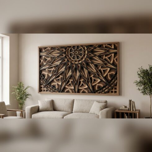 Multilayer Sun Mandala Wall Art #3 – Descending Sunbeam Panel, 7-Layer Laser Cut SVG DXF cover image.