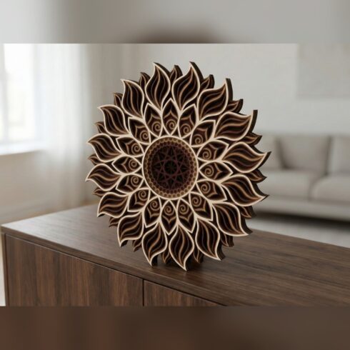 Multilayer Sun Mandala Wall Art #4 – Double-Petal Sunflower Sun, 6-Layer Laser Cut SVG DXF cover image.