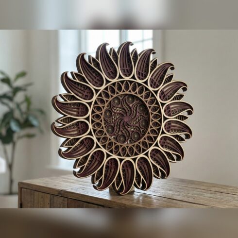 Multilayer Sun Mandala Wall Art #5 – Spiral Flame Ray Sun, 4-Layer Laser Cut SVG DXF cover image.