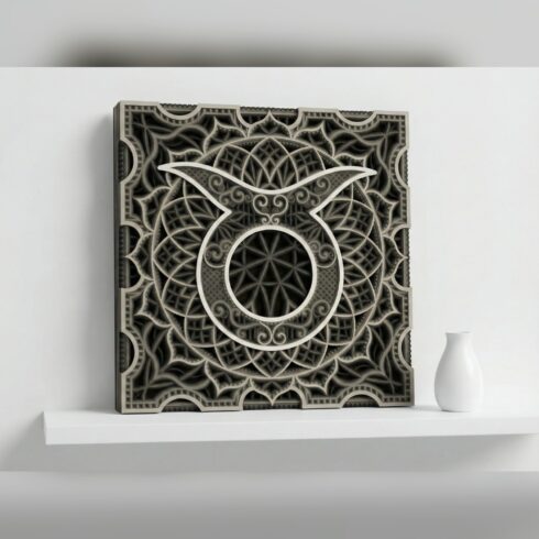 Multilayer Taurus Zodiac Mandala – Bull Horn Circle Panel, 8-Layer Laser Cut SVG DXF cover image.