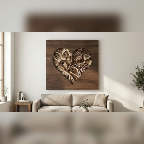 Multilayer Valentine Heart Wall Art – Paisley Blossom Heart Inset, 9-Layer Laser Cut SVG DXF cover image.