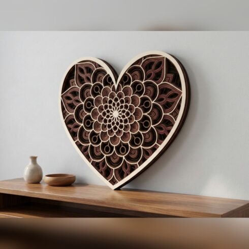 Multilayer Valentine Mandala Wall Art #1 – Rimmed Heart Rosette, 7-Layer Laser Cut SVG DXF cover image.