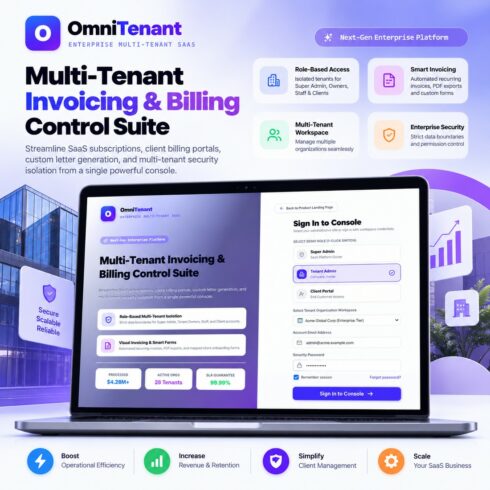 OmniTenant – Multi-Tenant SaaS & Invoice Management React Template cover image.