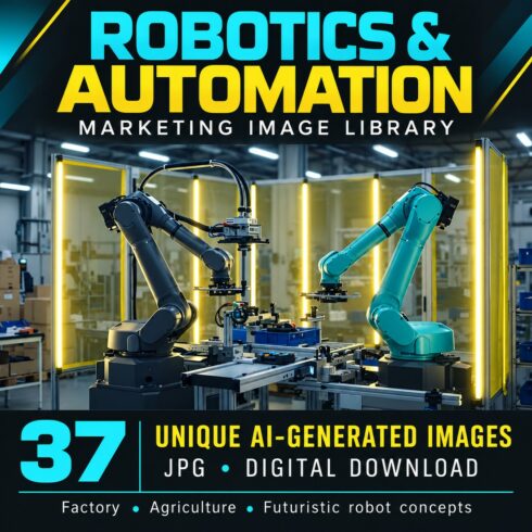 Robotics & Automation Marketing Image Library – 37 AI-Generated Images cover image.