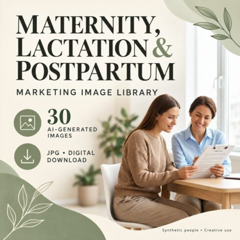 Maternity, Lactation & Postpartum Marketing Image Library – 30 AI Images cover image.