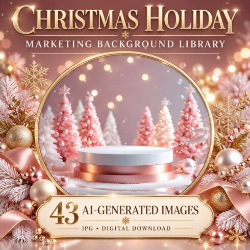 Christmas Holiday Marketing Background Library – 43 AI-Generated Images cover image.