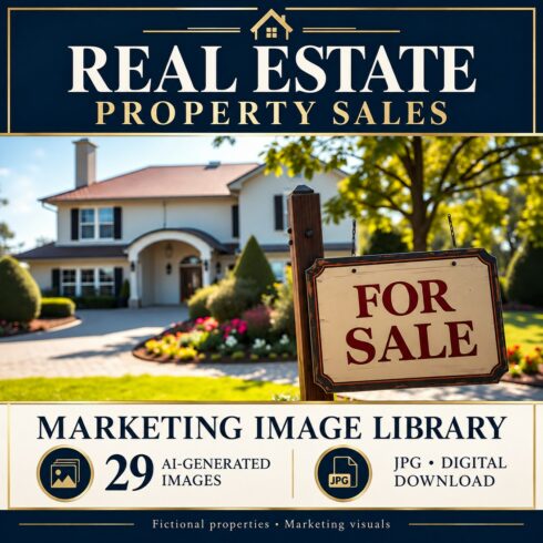 Real Estate Property Sales Marketing Image Library – 29 AI-Generated Images cover image.