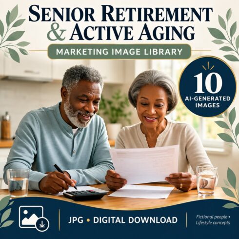 Senior Retirement & Active Aging Marketing Image Library – 10 AI-Generated Images cover image.