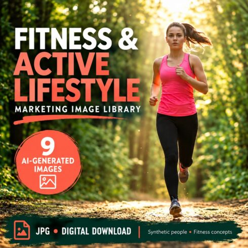 Fitness & Active Lifestyle Marketing Image Library – 9 AI-Generated Images cover image.
