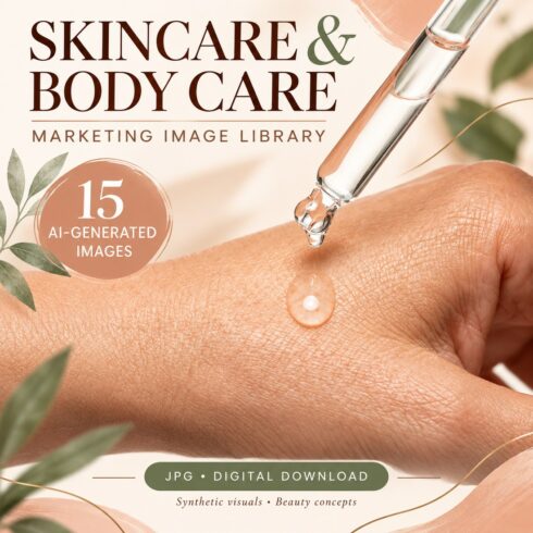 Skincare & Body Care Marketing Image Library – 15 AI-Generated Images cover image.