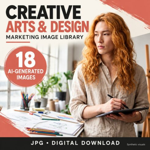 Creative Arts & Design Marketing Image Library – 18 AI-Generated Images cover image.