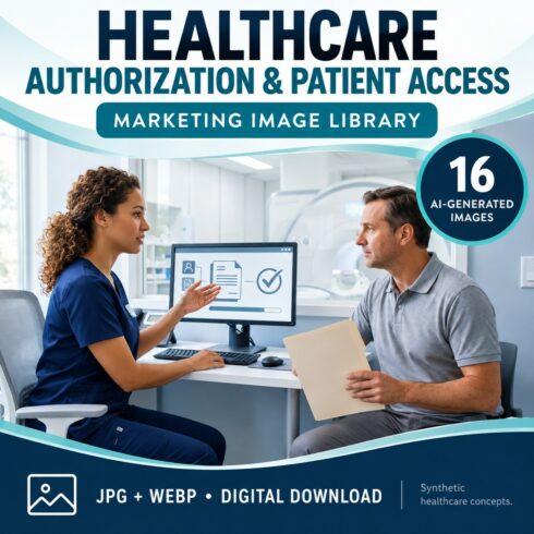 Healthcare Authorization & Patient Access Marketing Image Library – 16 AI-Generated Images cover image.