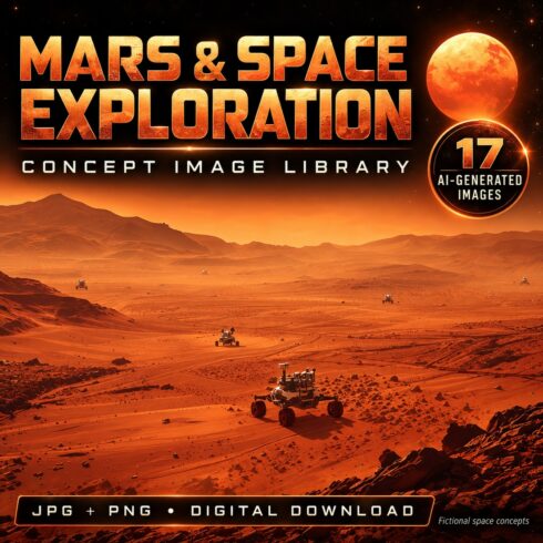 Mars & Space Exploration Concept Image Library – 17 AI-Generated Images cover image.