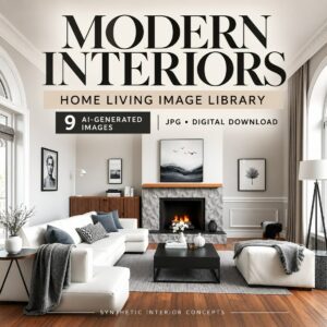 Modern Interior Design & Home Living Image Library – 9 AI-Generated Images cover image.