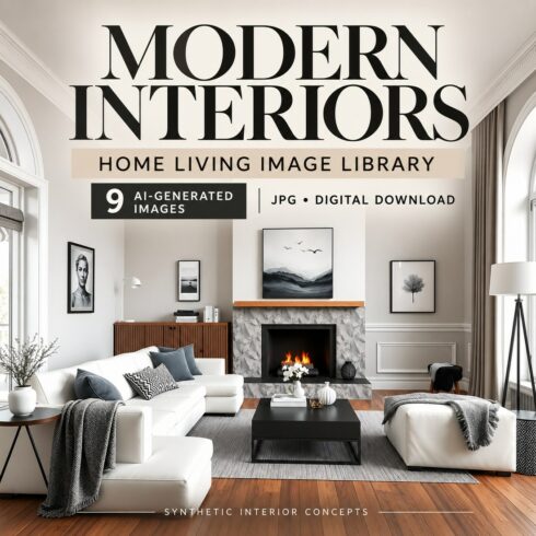 Modern Interior Design & Home Living Image Library – 9 AI-Generated Images cover image.