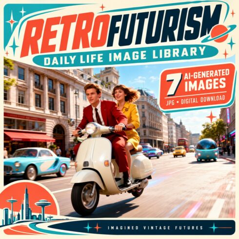 Retrofuturism in Daily Life Image Library – 7 AI-Generated Images cover image.