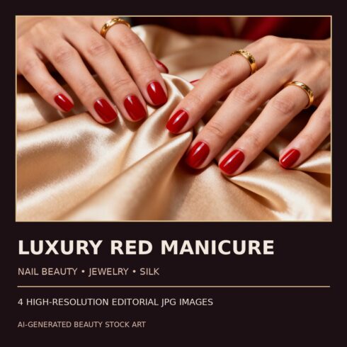 Luxury Red Manicure Images – 4 Beauty JPGs with Gold Jewelry & Silk cover image.