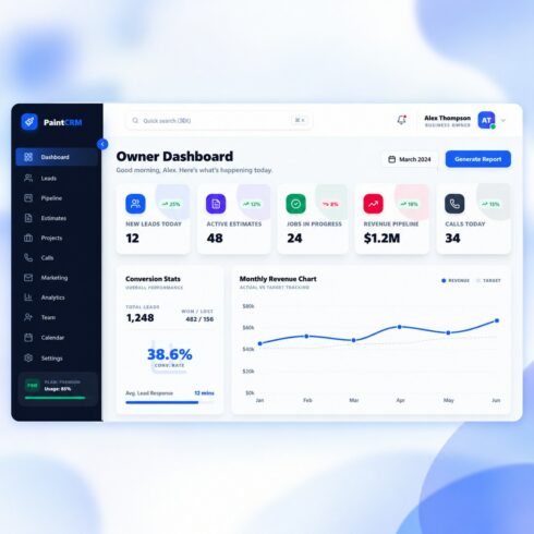 PaintCRM – Painting Contractor CRM & Business Management Dashboard cover image.