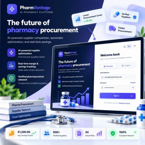PharmVantage – Pharmacy Procurement & Supplier Management React Dashboard cover image.