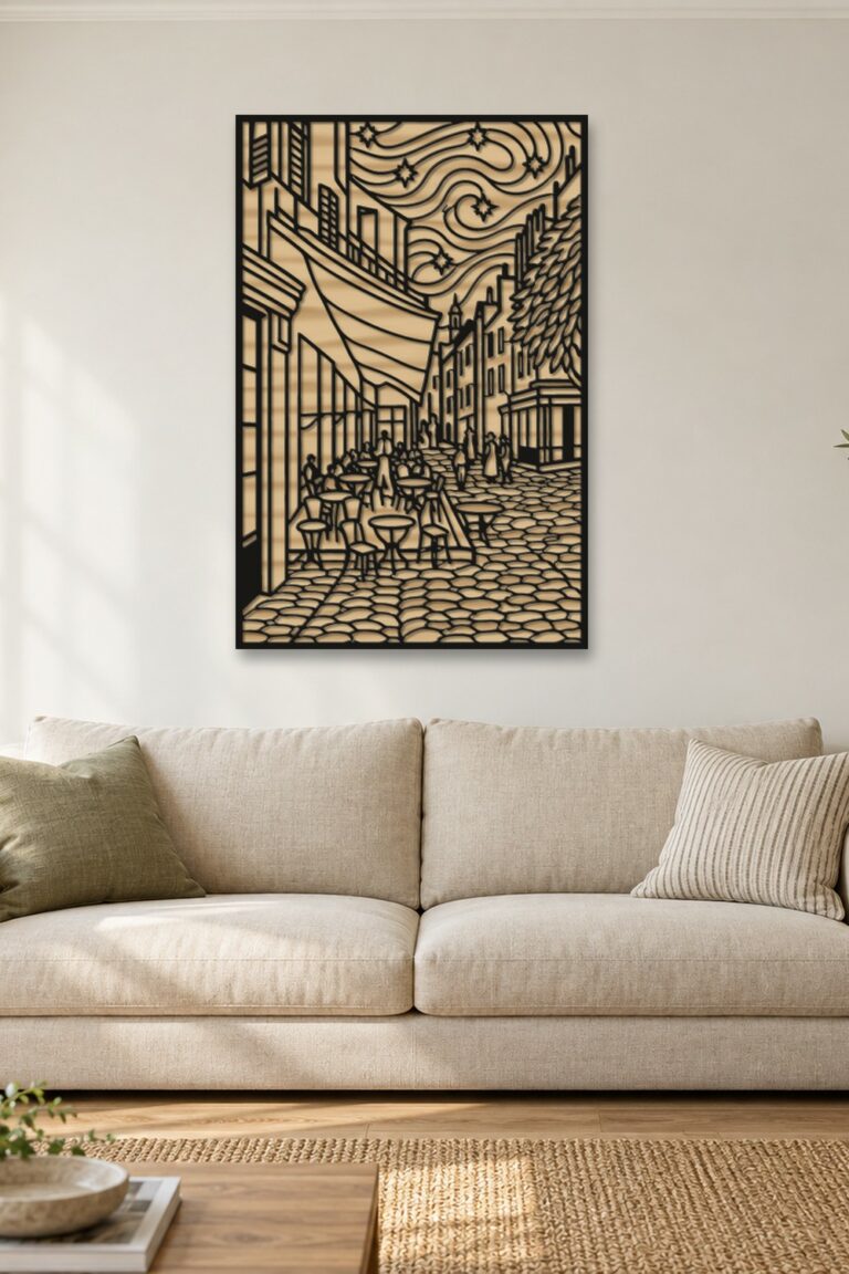 Terrace Line Reds Cafe Terrace at Night Van Gogh Flow-Line SVG DXF Laser File
